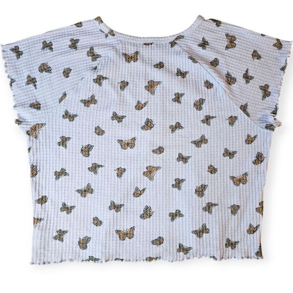 🌼4/$30 AE Purple Butterfly Waffle Knit Short Sleeve Ruffle Tee Large - Picture 4 of 5